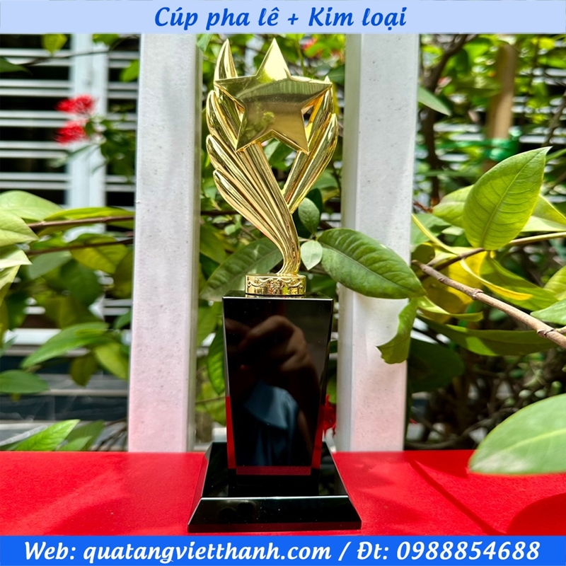Cúp pha lê sao cánh kim loại